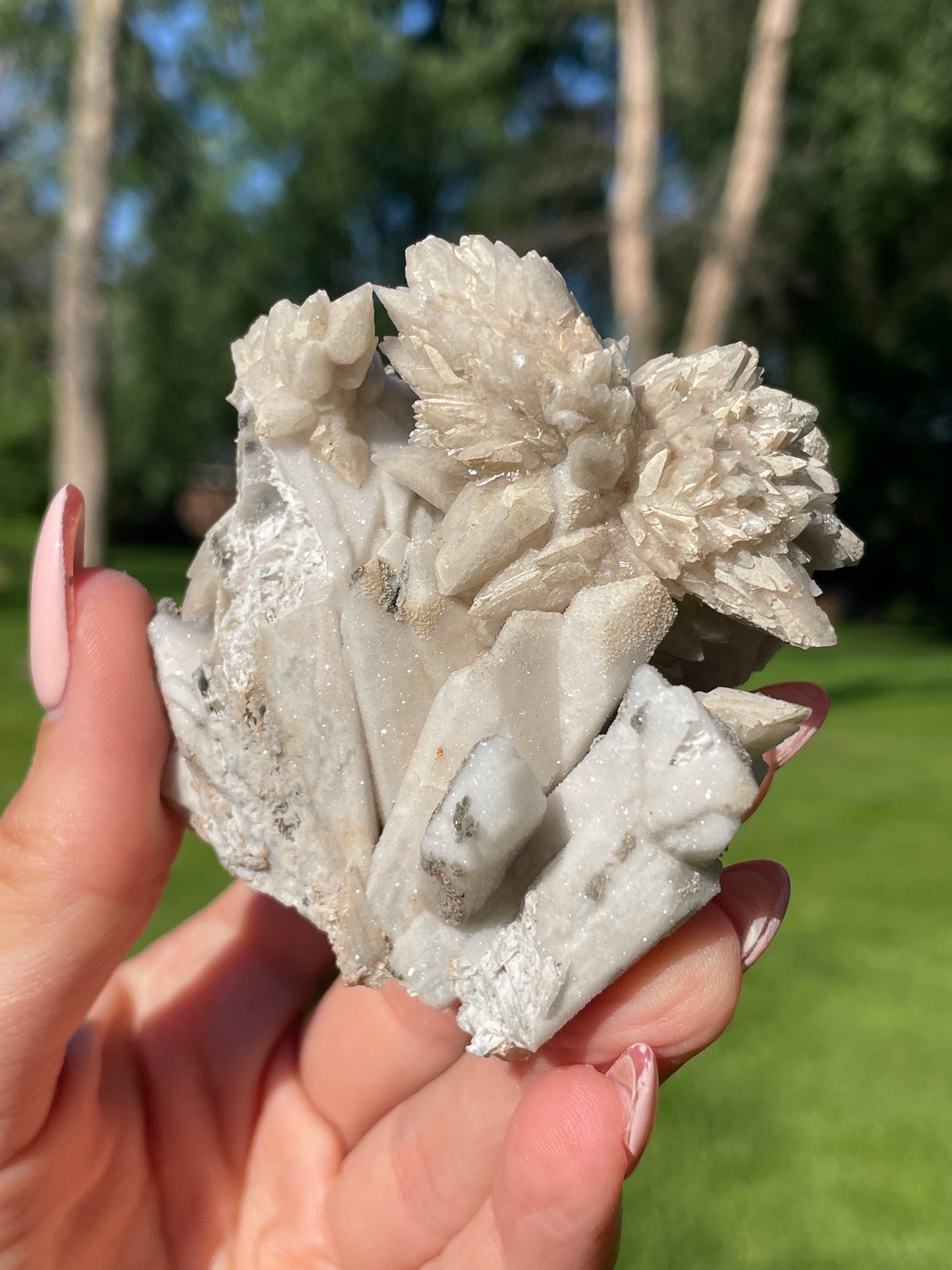 Artisan Danburite Cluster with Feather Caclite Sprays