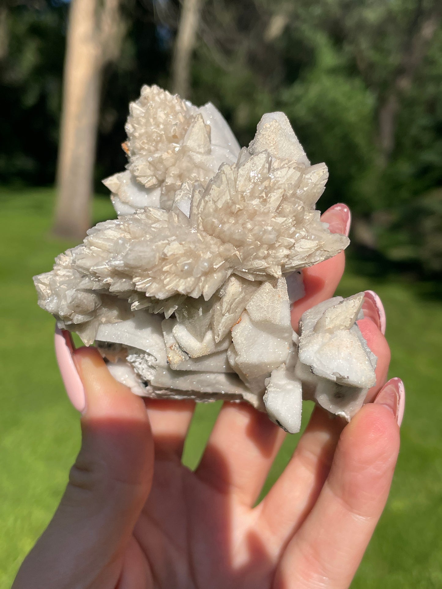 Artisan Danburite Cluster with Feather Caclite Sprays