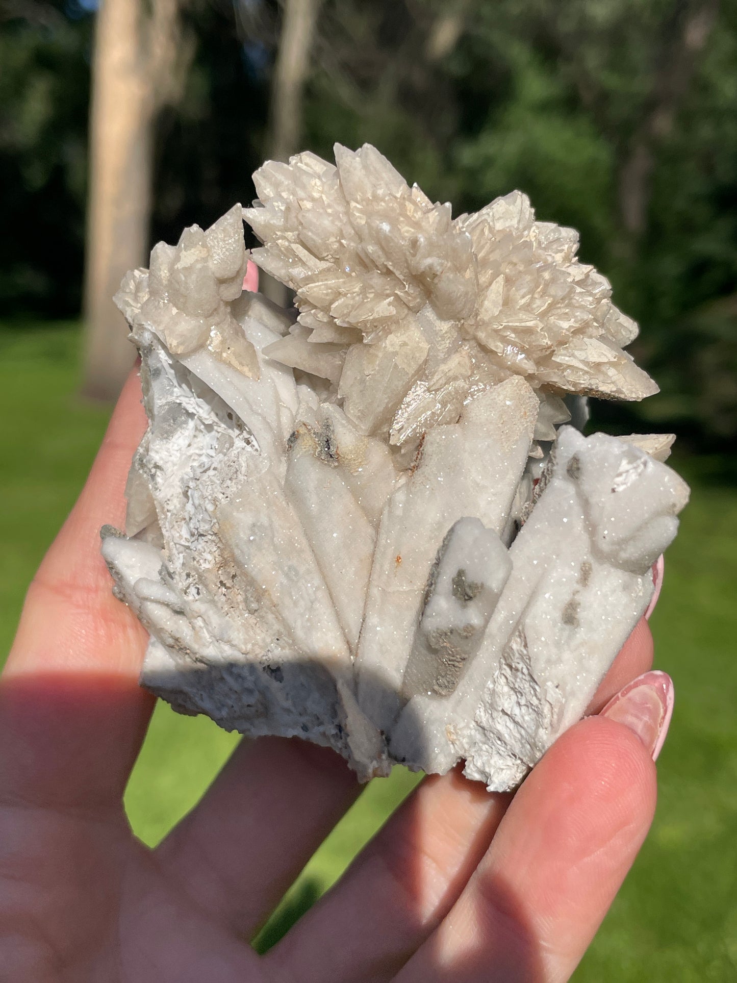 Artisan Danburite Cluster with Feather Caclite Sprays