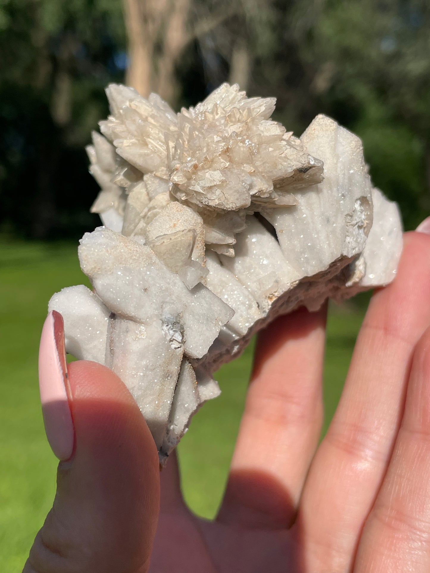 Artisan Danburite Cluster with Feather Caclite Sprays