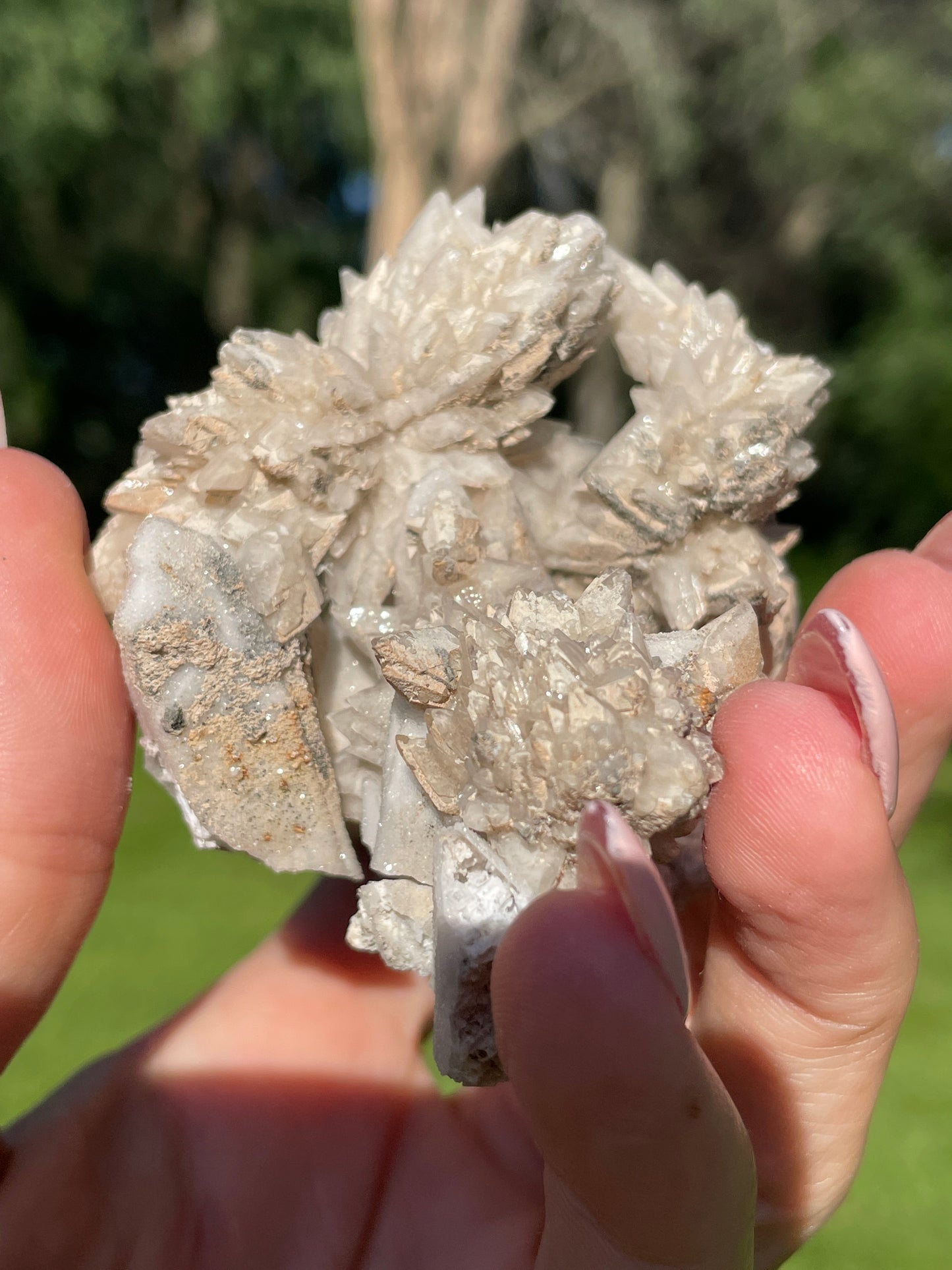 Artisan Danburite Cluster with Feather Caclite Sprays