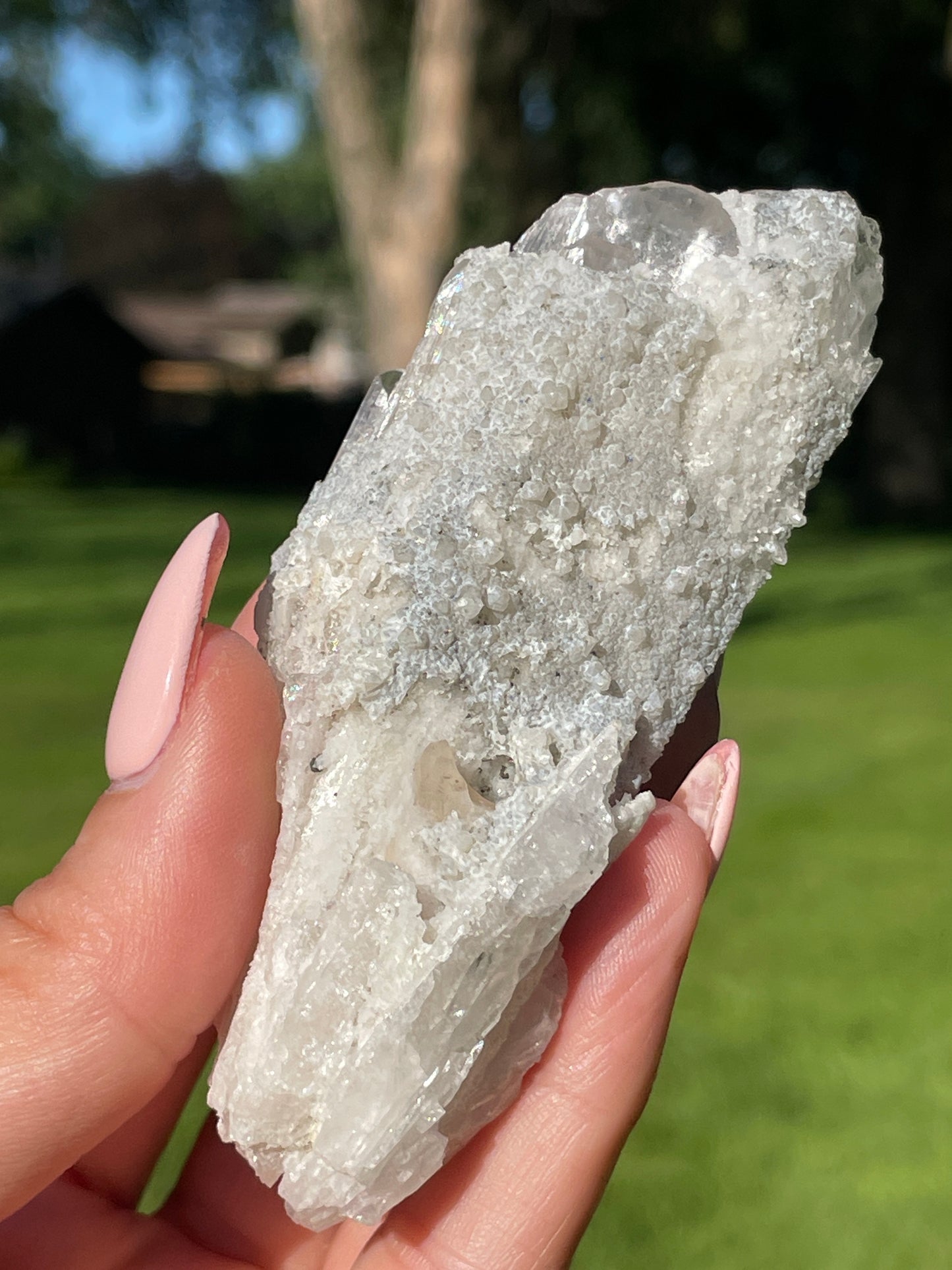 Pink Danburite Cluster with Druzy Quartz Crust