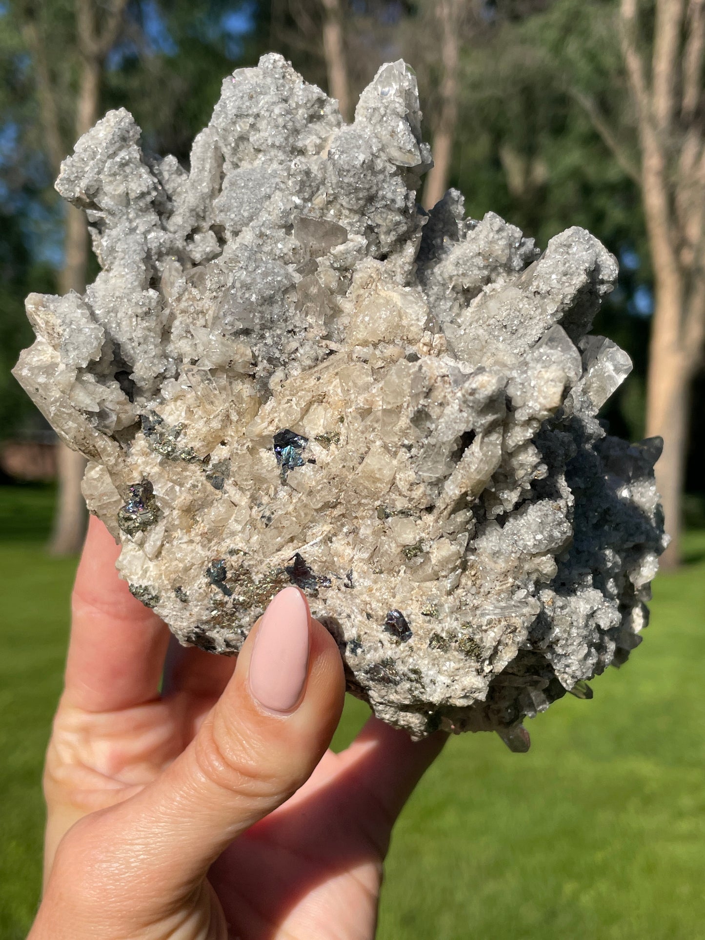 Artisan Sterling Danburite Cluster with Chalcopyrite