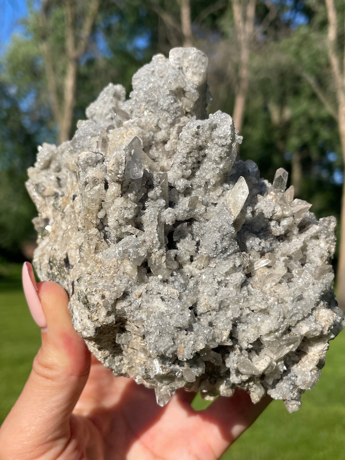 Artisan Sterling Danburite Cluster with Chalcopyrite