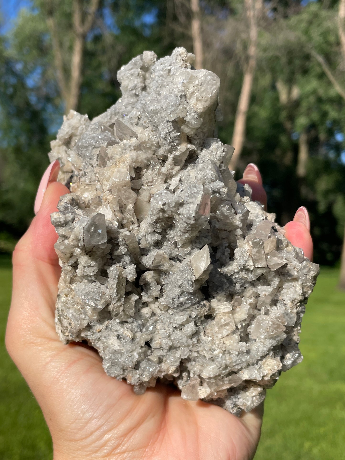 Artisan Sterling Danburite Cluster with Chalcopyrite