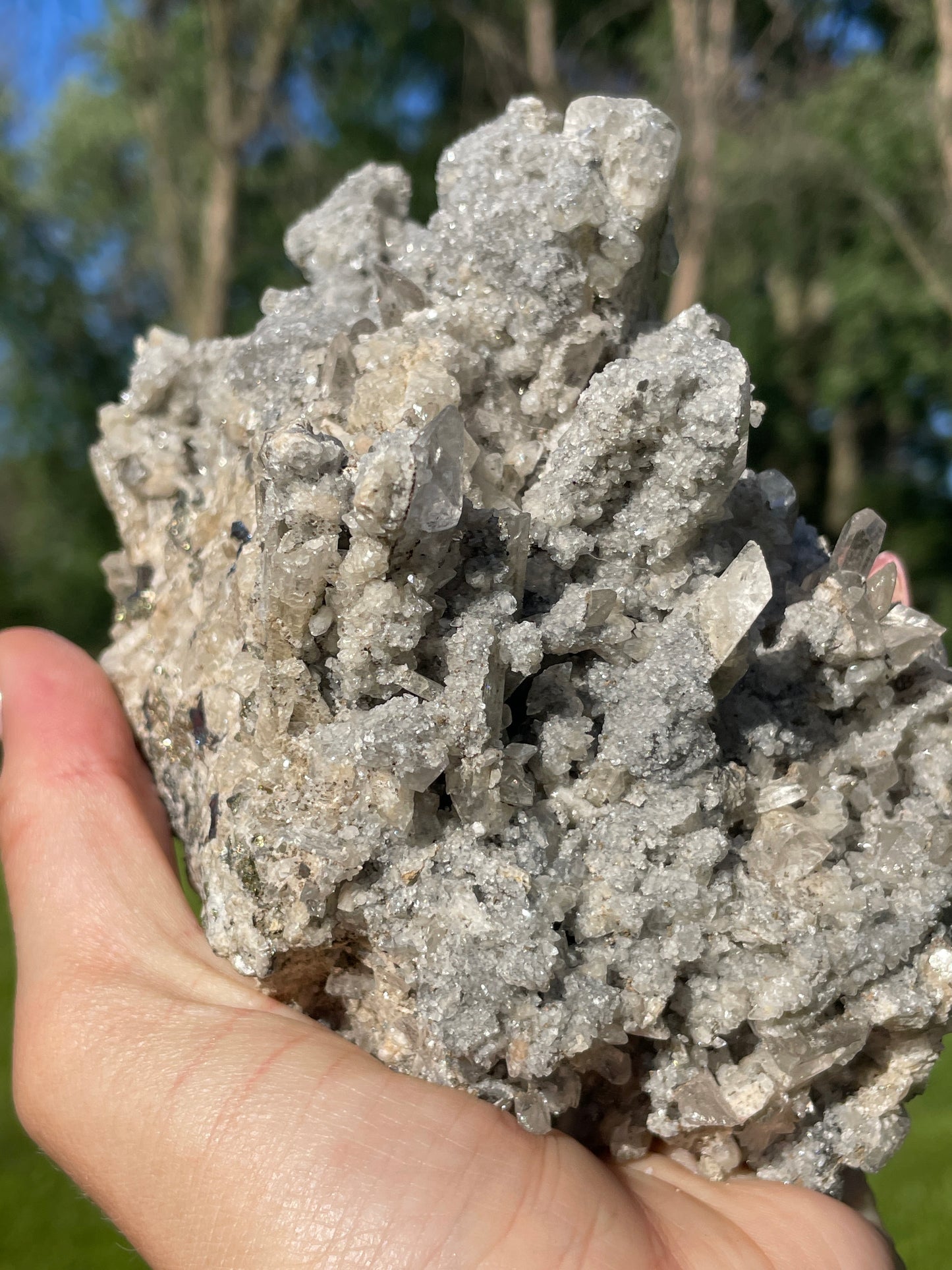 Artisan Sterling Danburite Cluster with Chalcopyrite