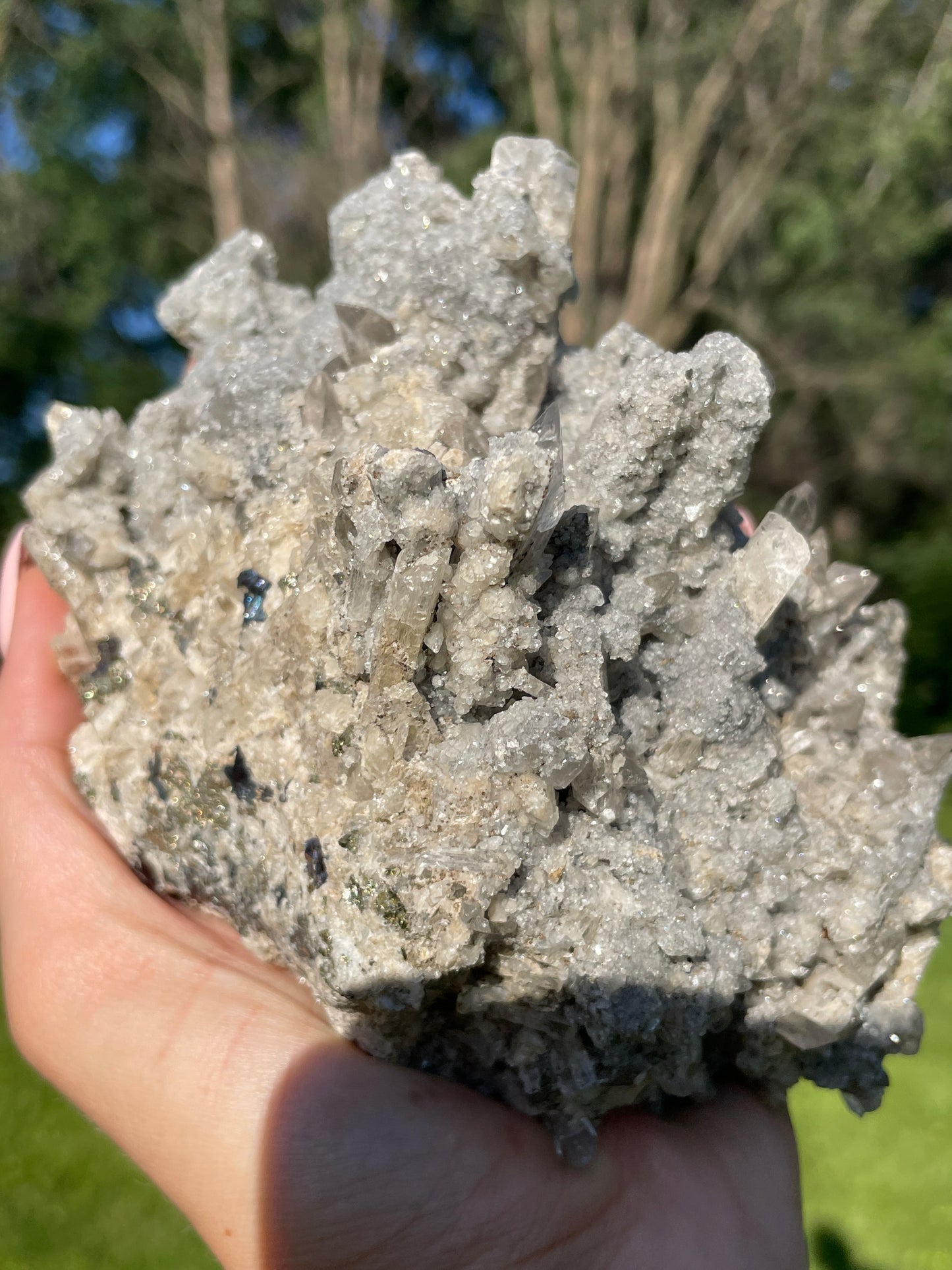 Artisan Sterling Danburite Cluster with Chalcopyrite