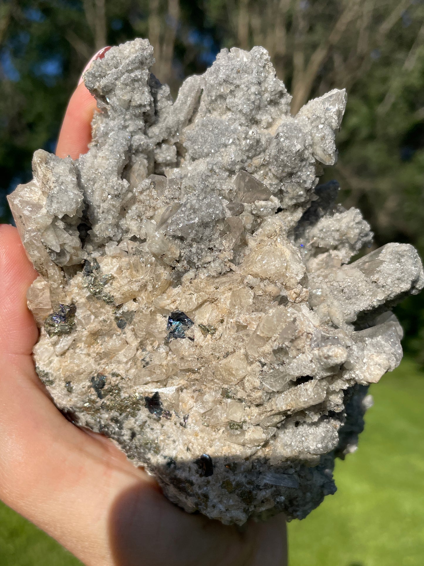 Artisan Sterling Danburite Cluster with Chalcopyrite