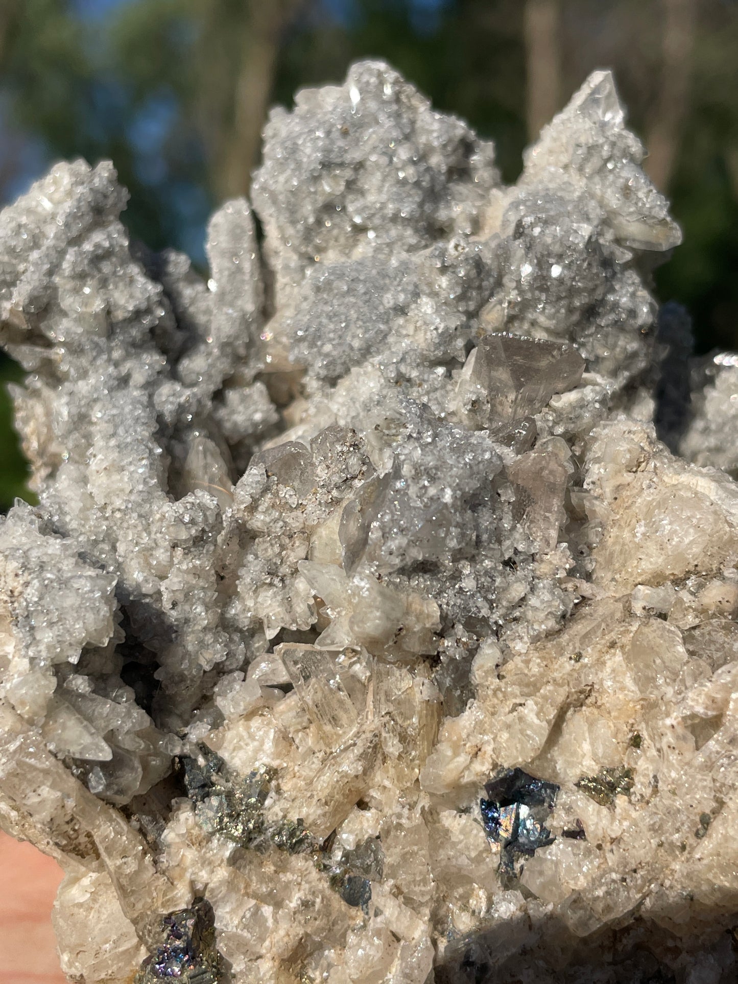 Artisan Sterling Danburite Cluster with Chalcopyrite