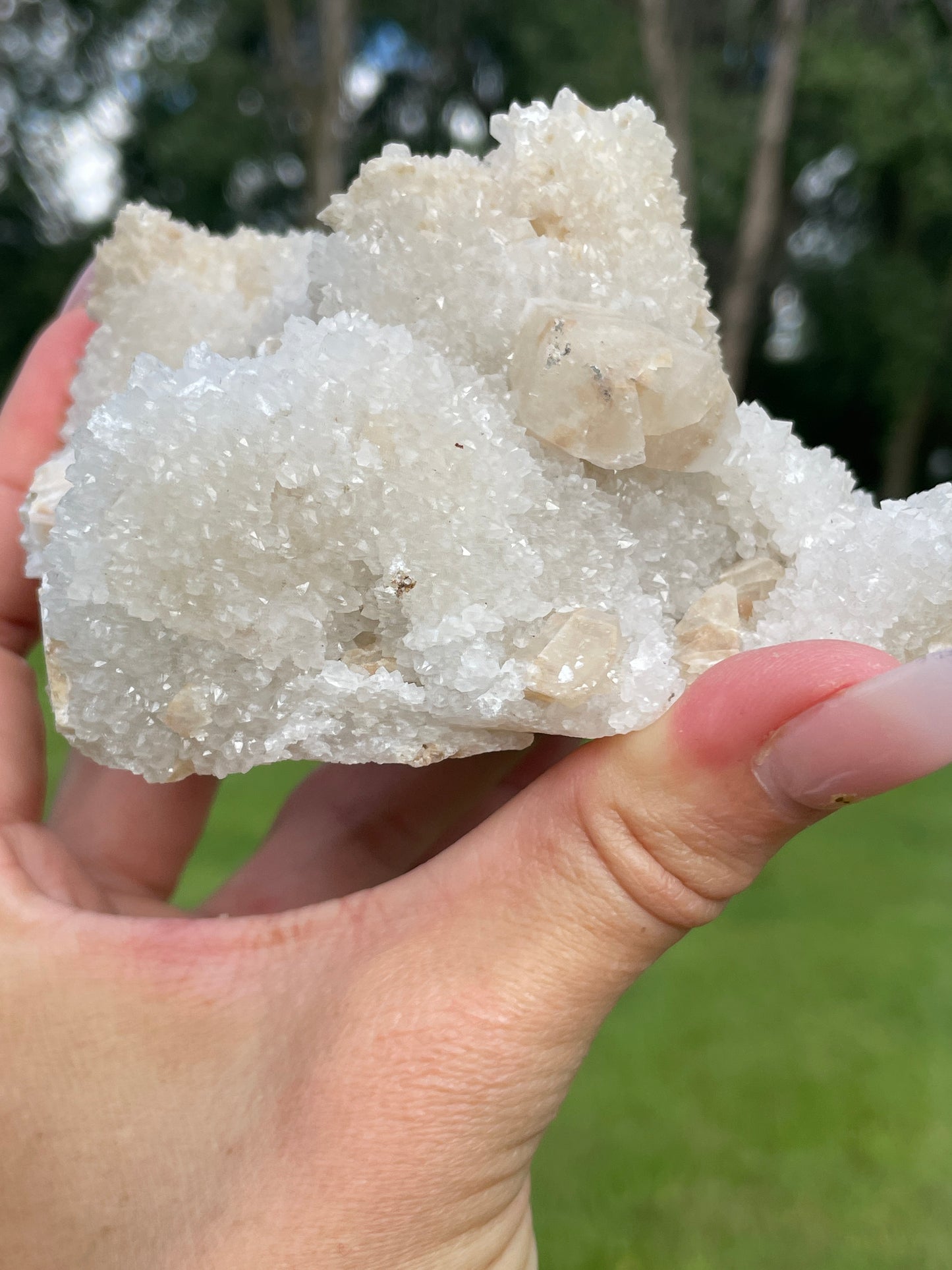 Druzy Danburite Cluster with Calcite & Chaclopyrite