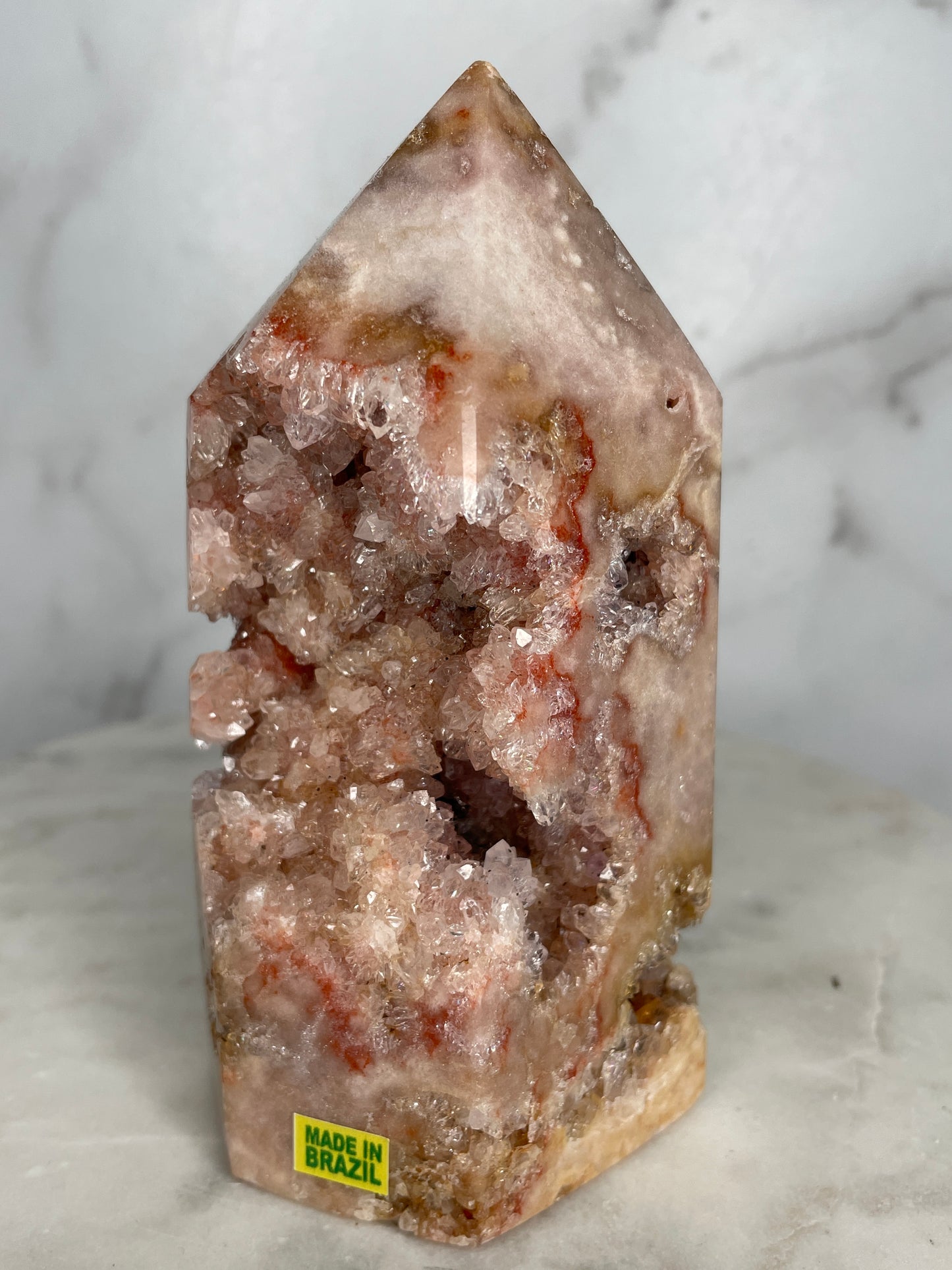 Yellow Label, AAAA Druzy Pink Amethyst Statement Tower