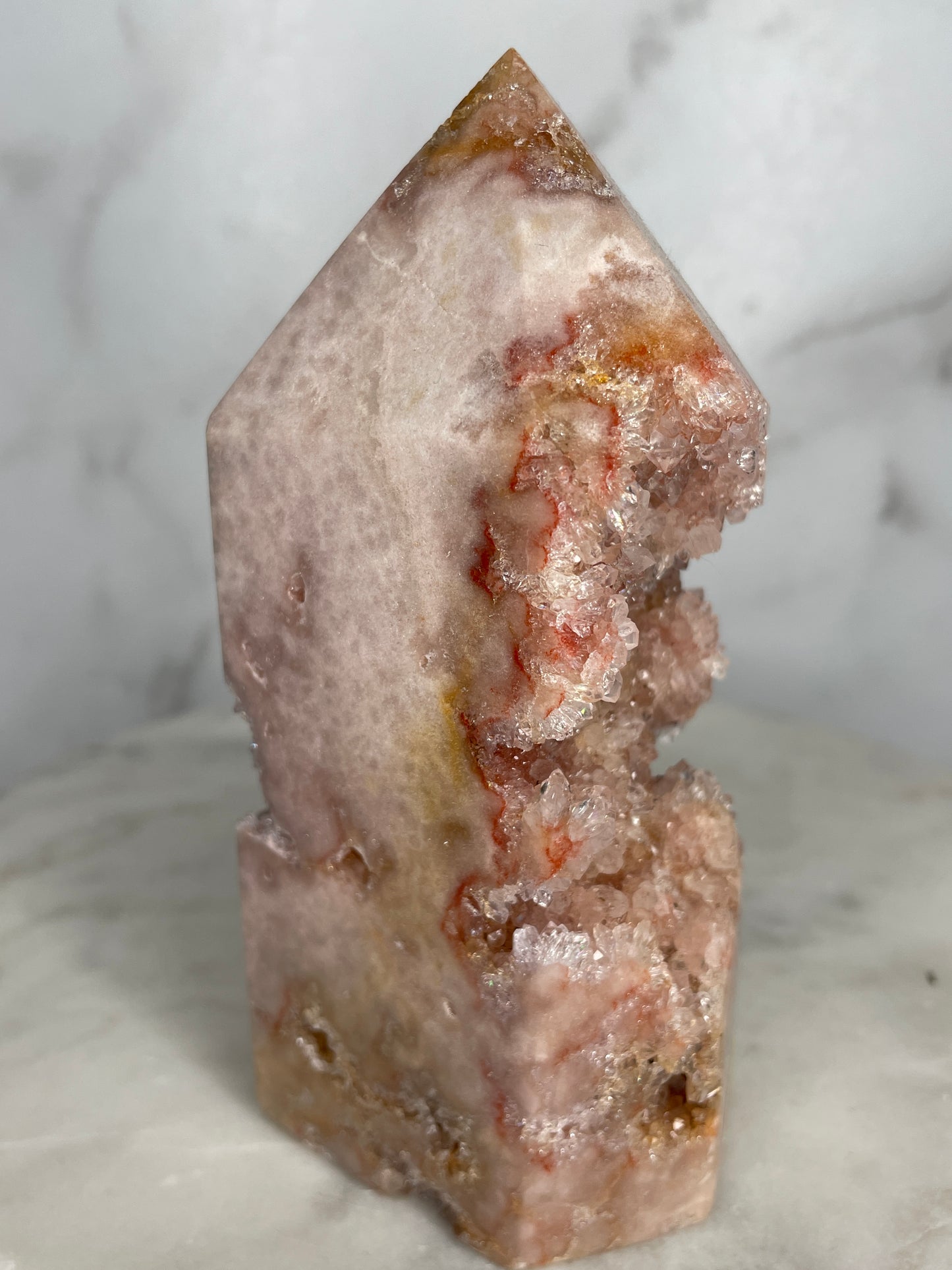 Yellow Label, AAAA Druzy Pink Amethyst Statement Tower