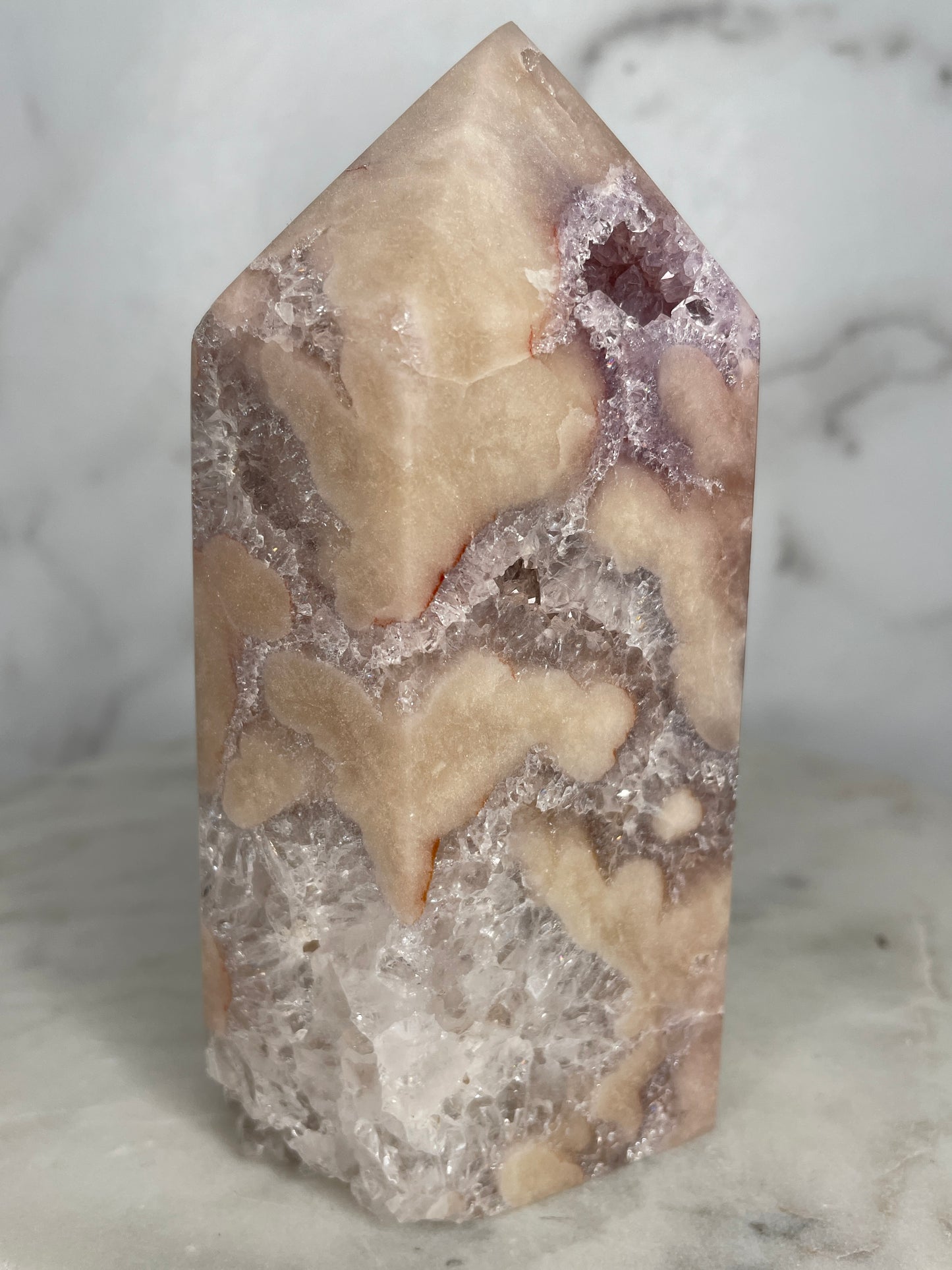 Yellow Label, AAAA, High Polish Quartz-y, Pink Amethyst Tower