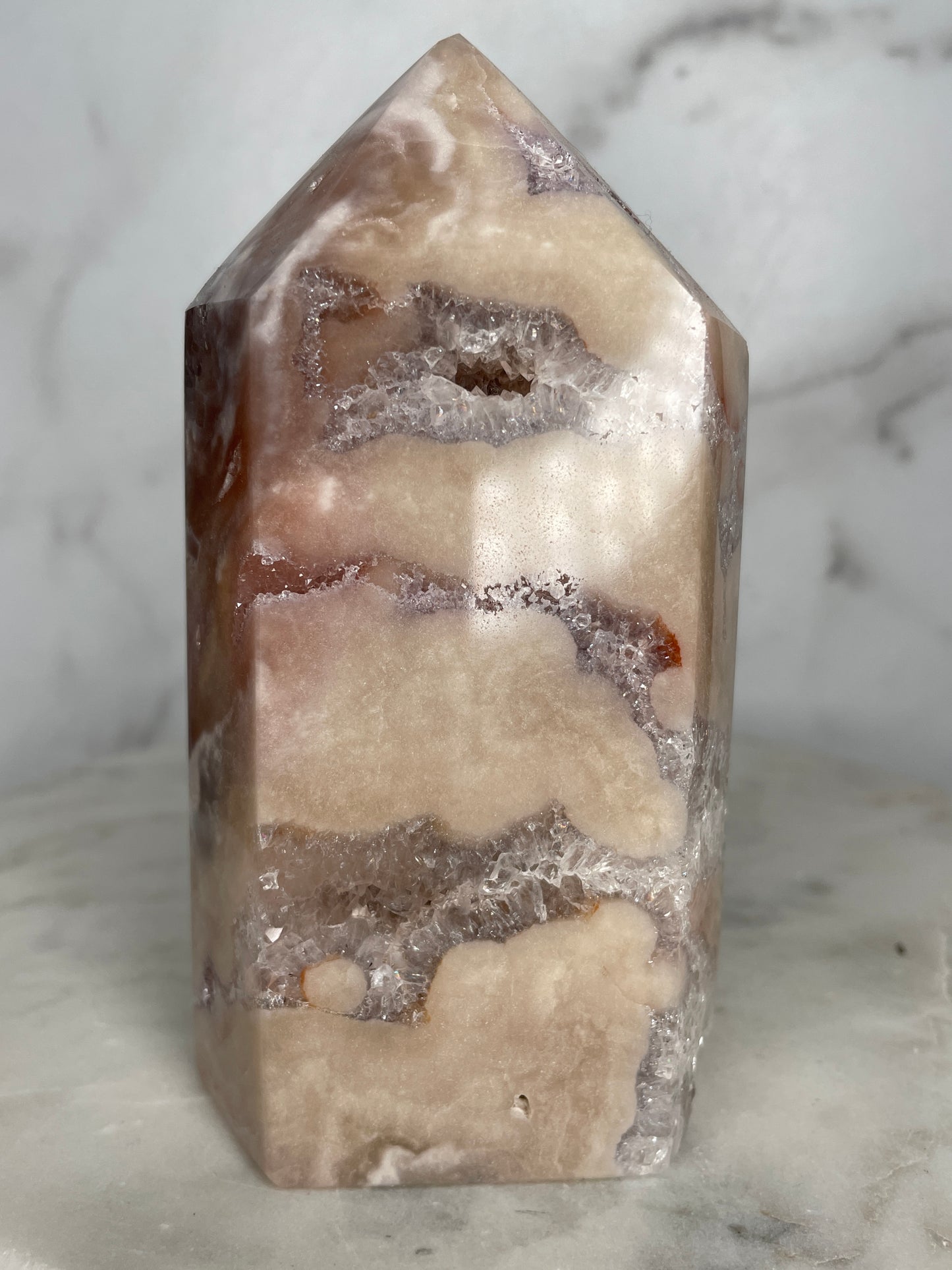 Yellow Label, AAAA, High Polish Quartz-y, Pink Amethyst Tower